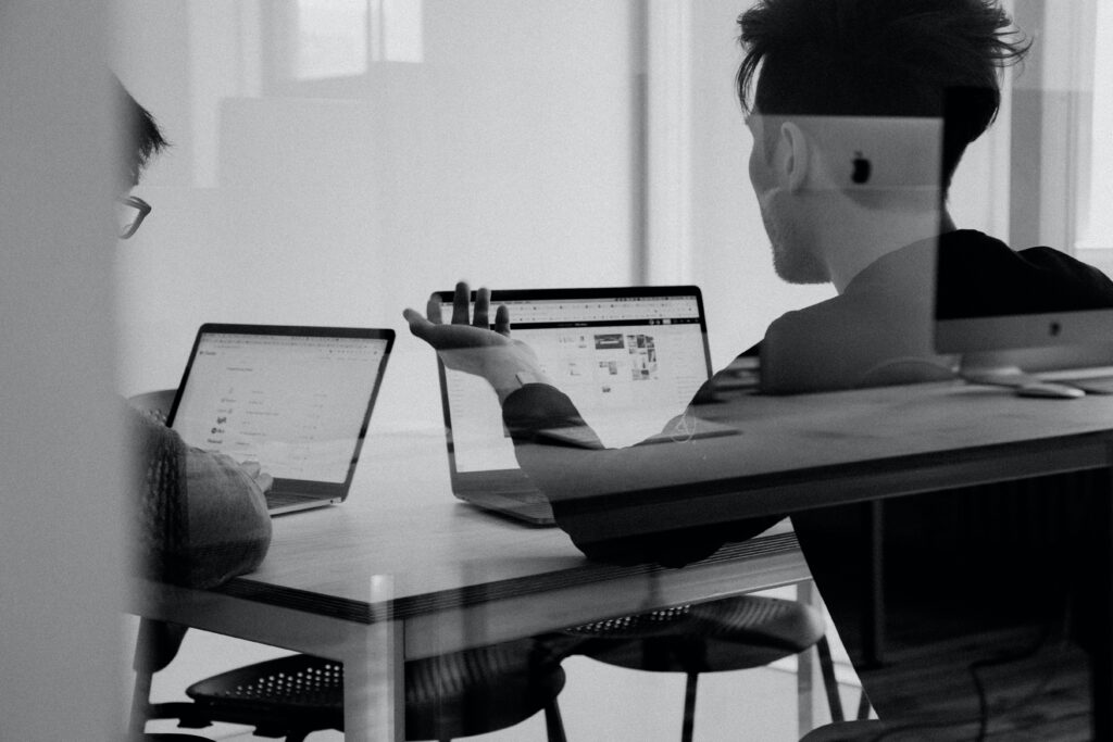 Two people in an interview room